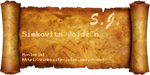 Simkovits Jolán névjegykártya